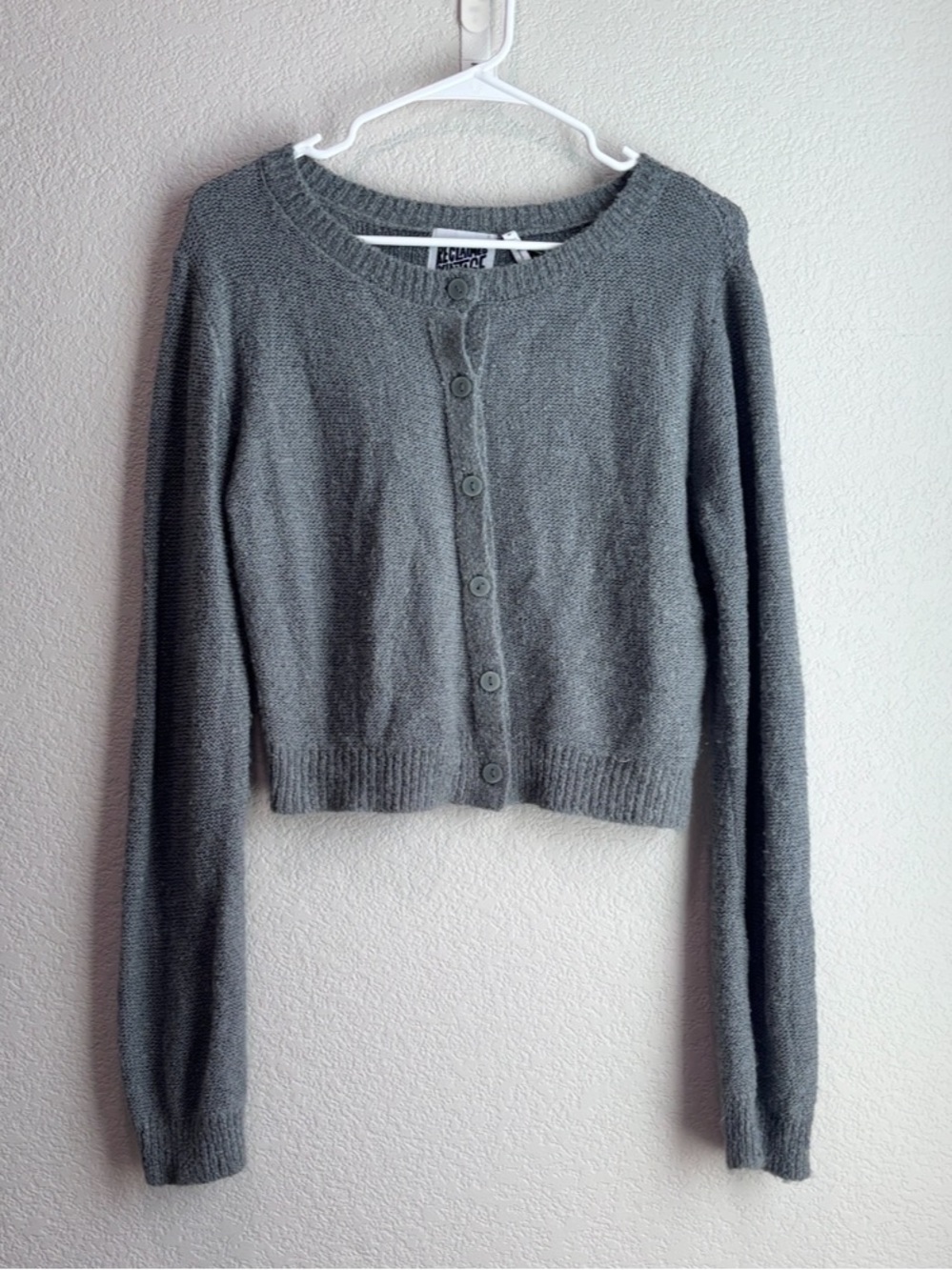 Reclaimed Vintage Gray Cropped Button Down Cardigan Sweater Small